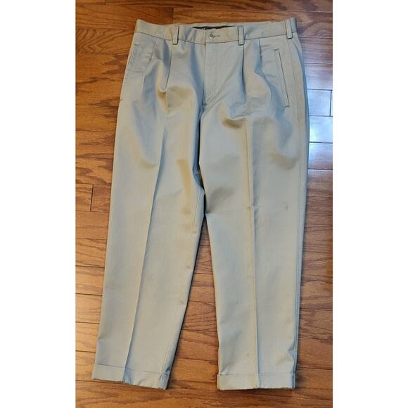 SAVANE Pleated KHAKI Pants Mens Relaxed Fit Cuffed 36 x 29 - Picture 1 of 12